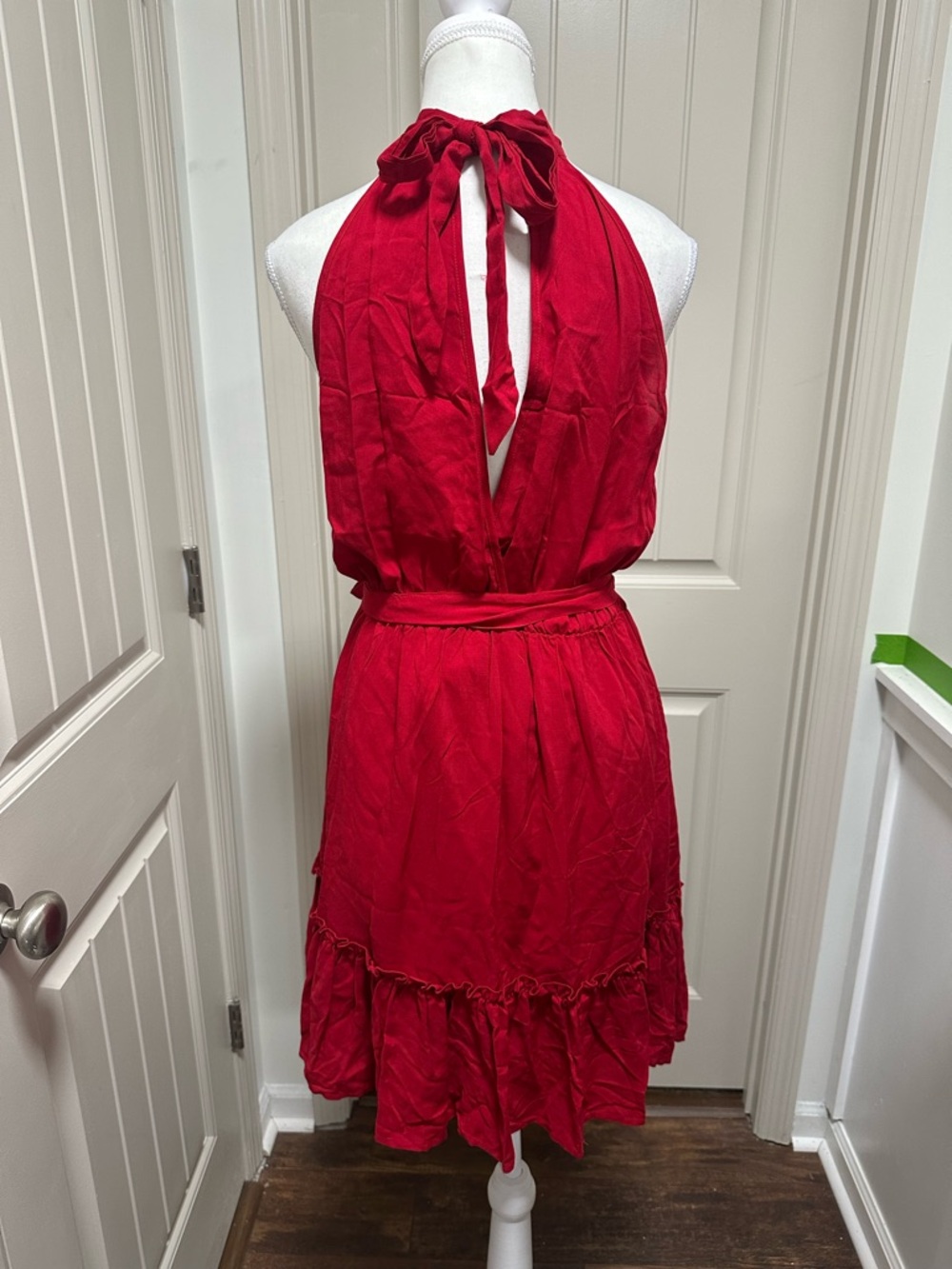 Red Halter Tie-Waist Mini Dress - Picture 5 of 7